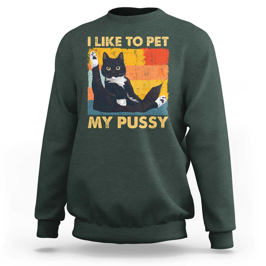 Funny Humor Saying Cat Sweatshirt I Like To Pet My Pussy Naughty Vintage - Wonder Print Shop