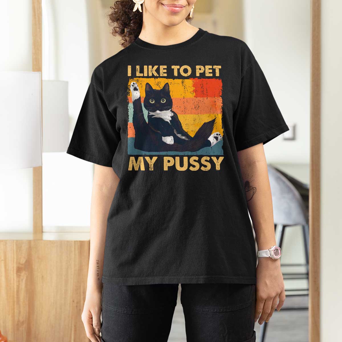 Funny Humor Saying Cat T Shirt For Women I Like To Pet My Pussy Naughty Vintage - Wonder Print Shop