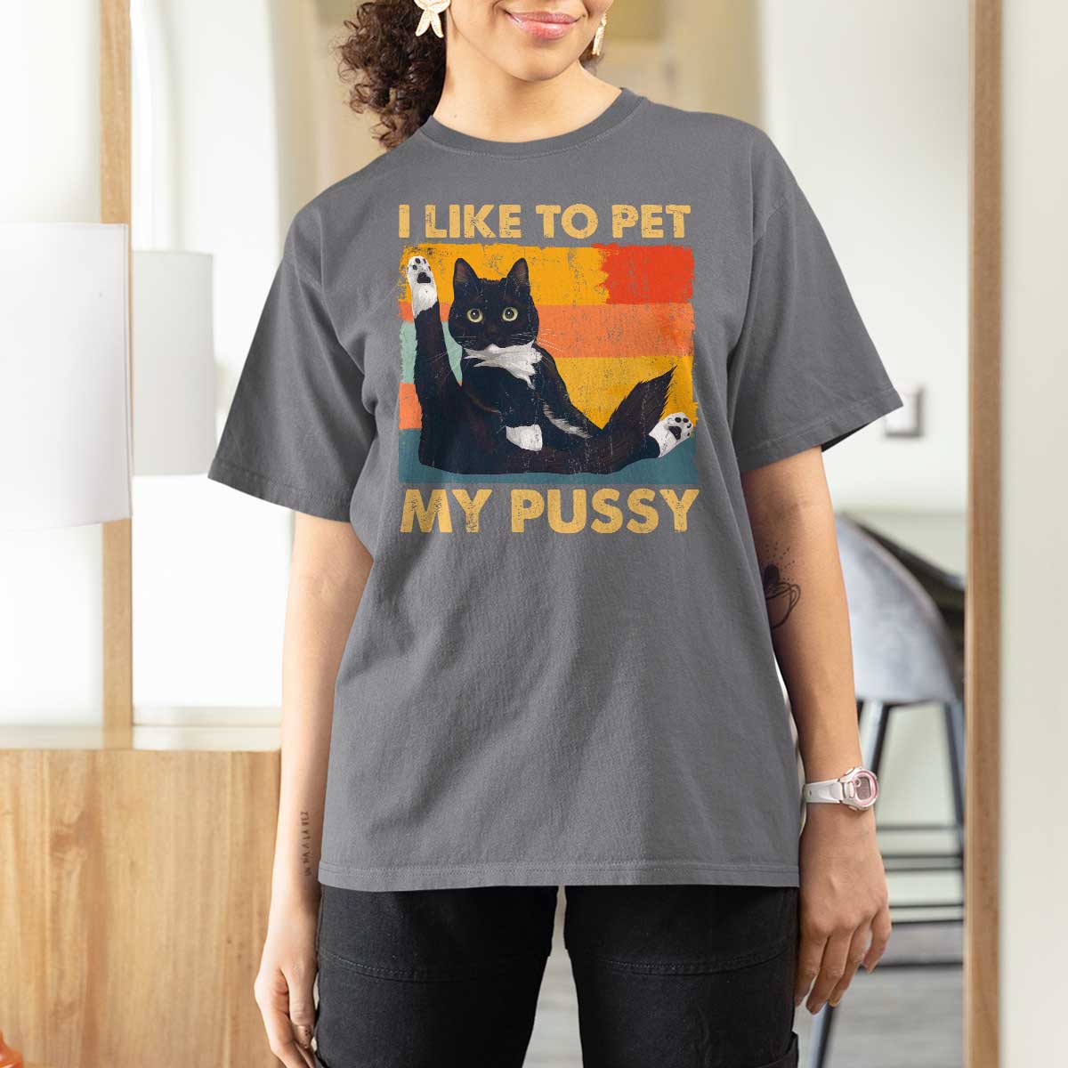 Funny Humor Saying Cat T Shirt For Women I Like To Pet My Pussy Naughty Vintage - Wonder Print Shop