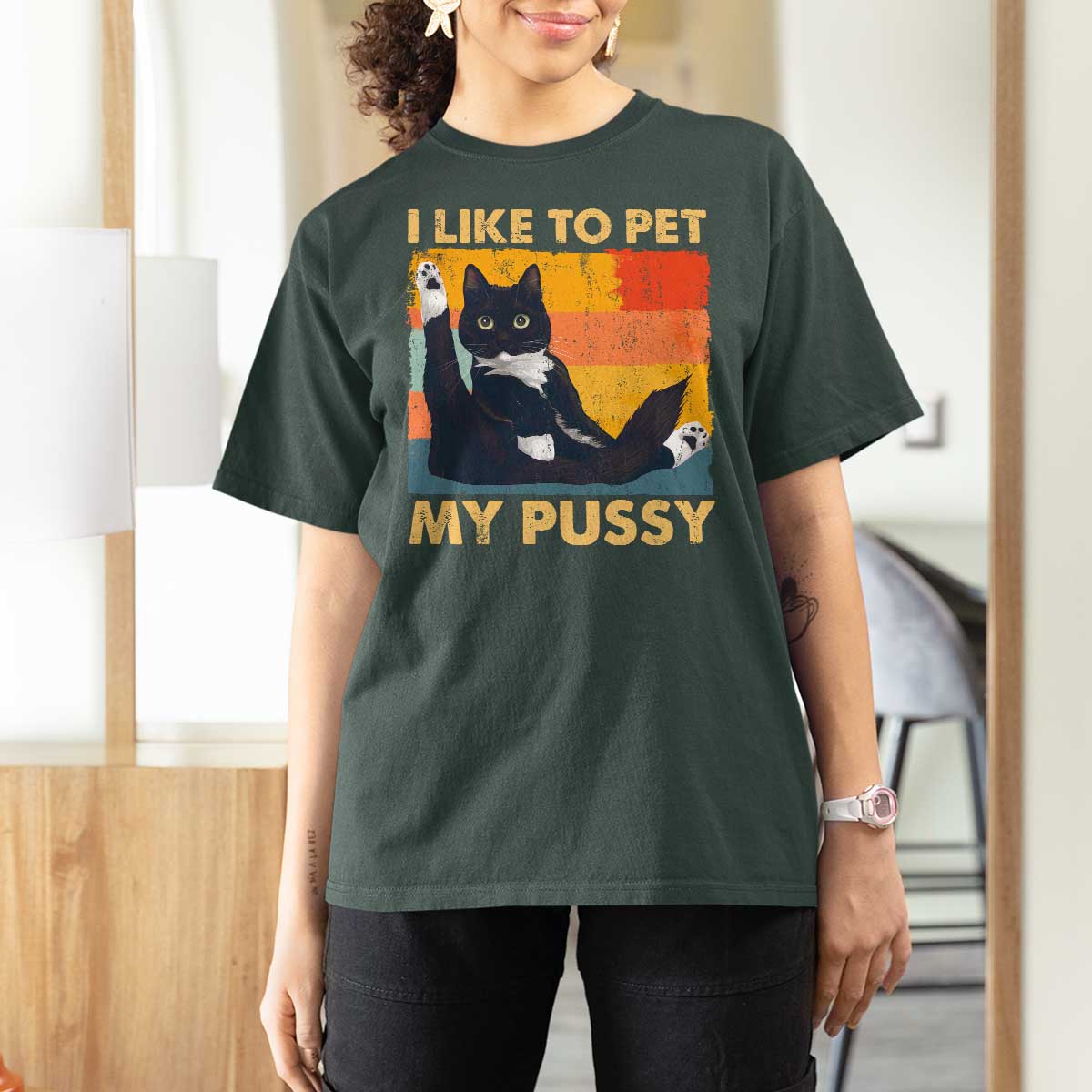 Funny Humor Saying Cat T Shirt For Women I Like To Pet My Pussy Naughty Vintage - Wonder Print Shop