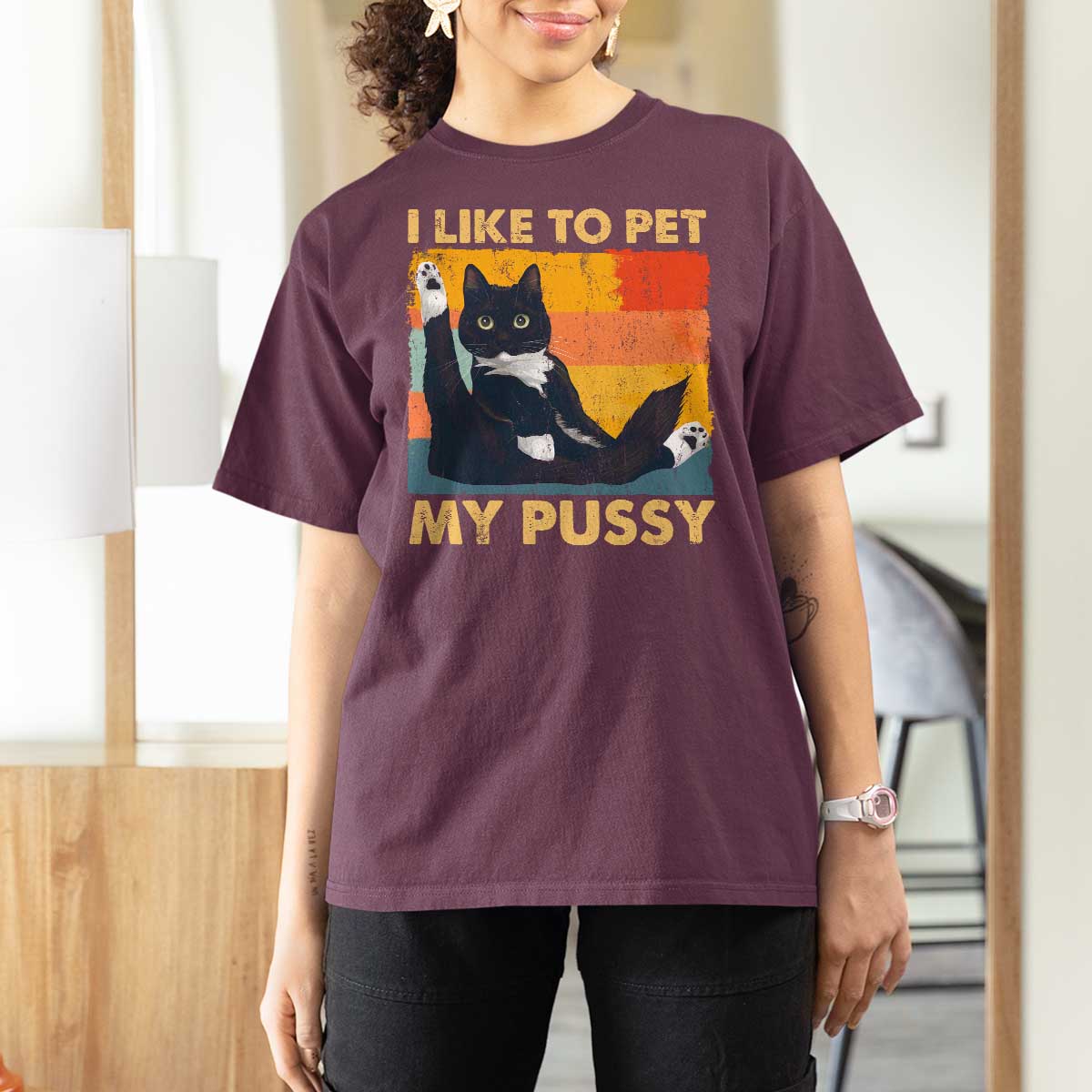 Funny Humor Saying Cat T Shirt For Women I Like To Pet My Pussy Naughty Vintage - Wonder Print Shop