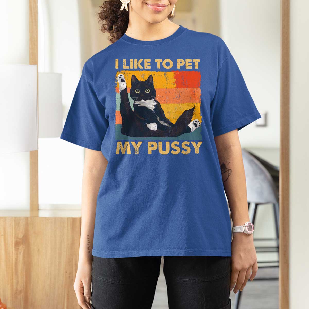 Funny Humor Saying Cat T Shirt For Women I Like To Pet My Pussy Naughty Vintage - Wonder Print Shop