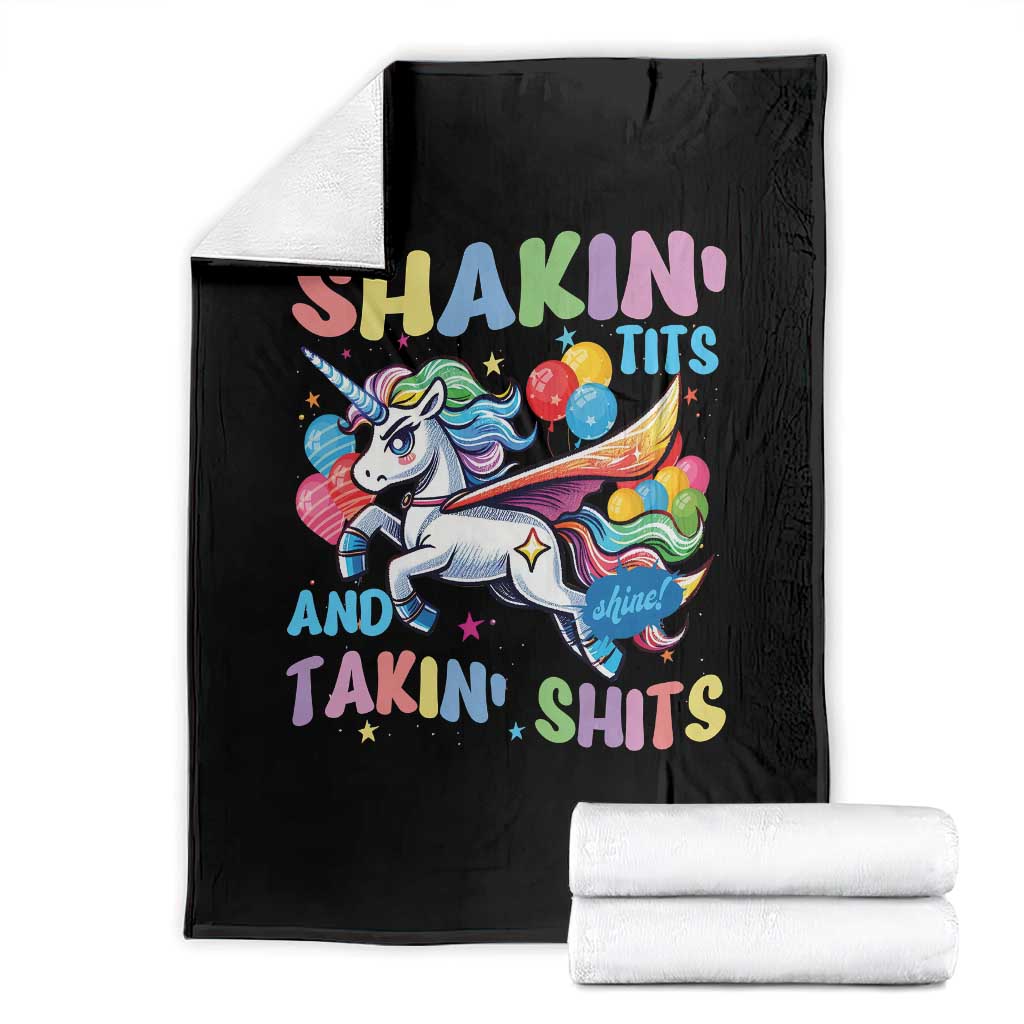 Shakin' Tits and Takin' Shits Throw Blanket Naughty Funny Unhinged Unicorn - Wonder Print Shop