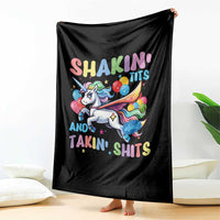 Shakin' Tits and Takin' Shits Throw Blanket Naughty Funny Unhinged Unicorn - Wonder Print Shop