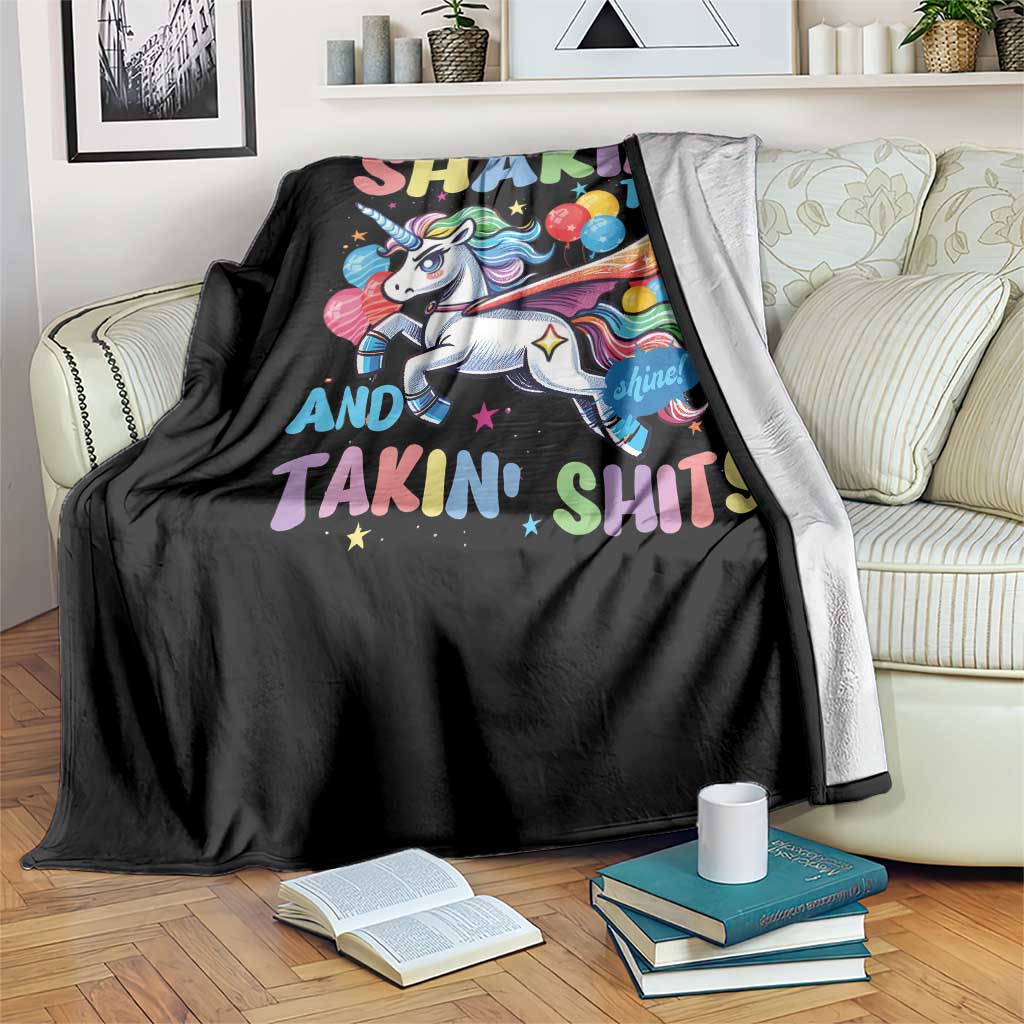 Shakin' Tits and Takin' Shits Throw Blanket Naughty Funny Unhinged Unicorn - Wonder Print Shop