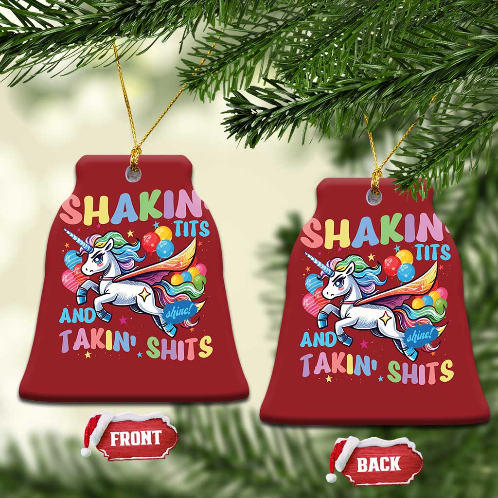 Shakin' Tits and Takin' Shits Christmas Ornament Naughty Funny Unhinged Unicorn - Wonder Print Shop