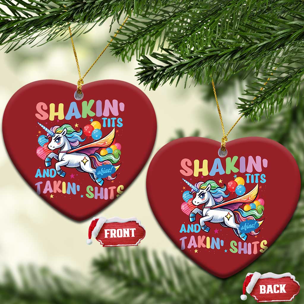 Shakin' Tits and Takin' Shits Christmas Ornament Naughty Funny Unhinged Unicorn - Wonder Print Shop