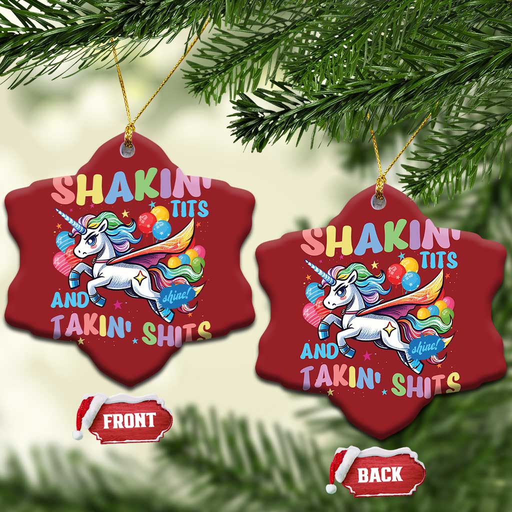 Shakin' Tits and Takin' Shits Christmas Ornament Naughty Funny Unhinged Unicorn - Wonder Print Shop