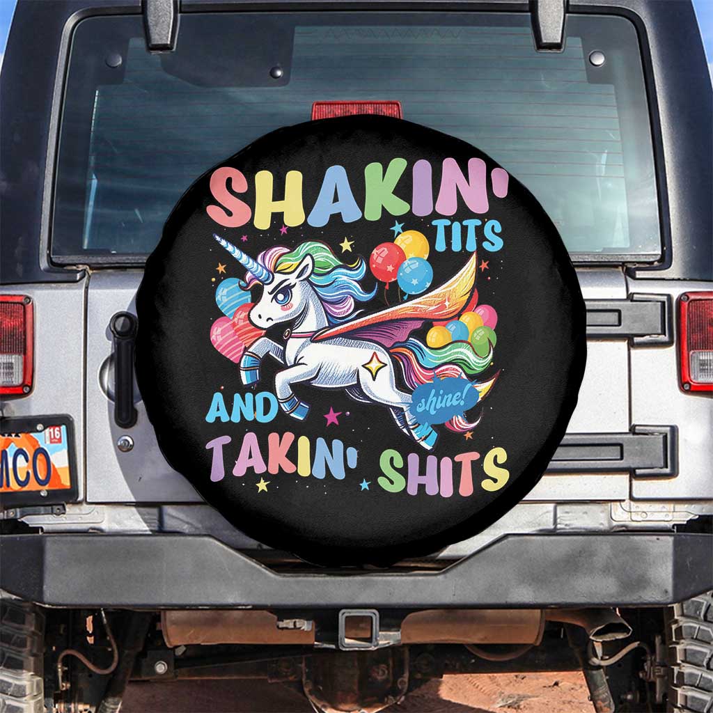 Shakin' Tits and Takin' Shits Spare Tire Cover Naughty Funny Unhinged Unicorn - Wonder Print Shop