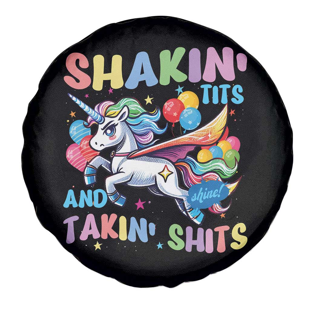 Shakin' Tits and Takin' Shits Spare Tire Cover Naughty Funny Unhinged Unicorn - Wonder Print Shop