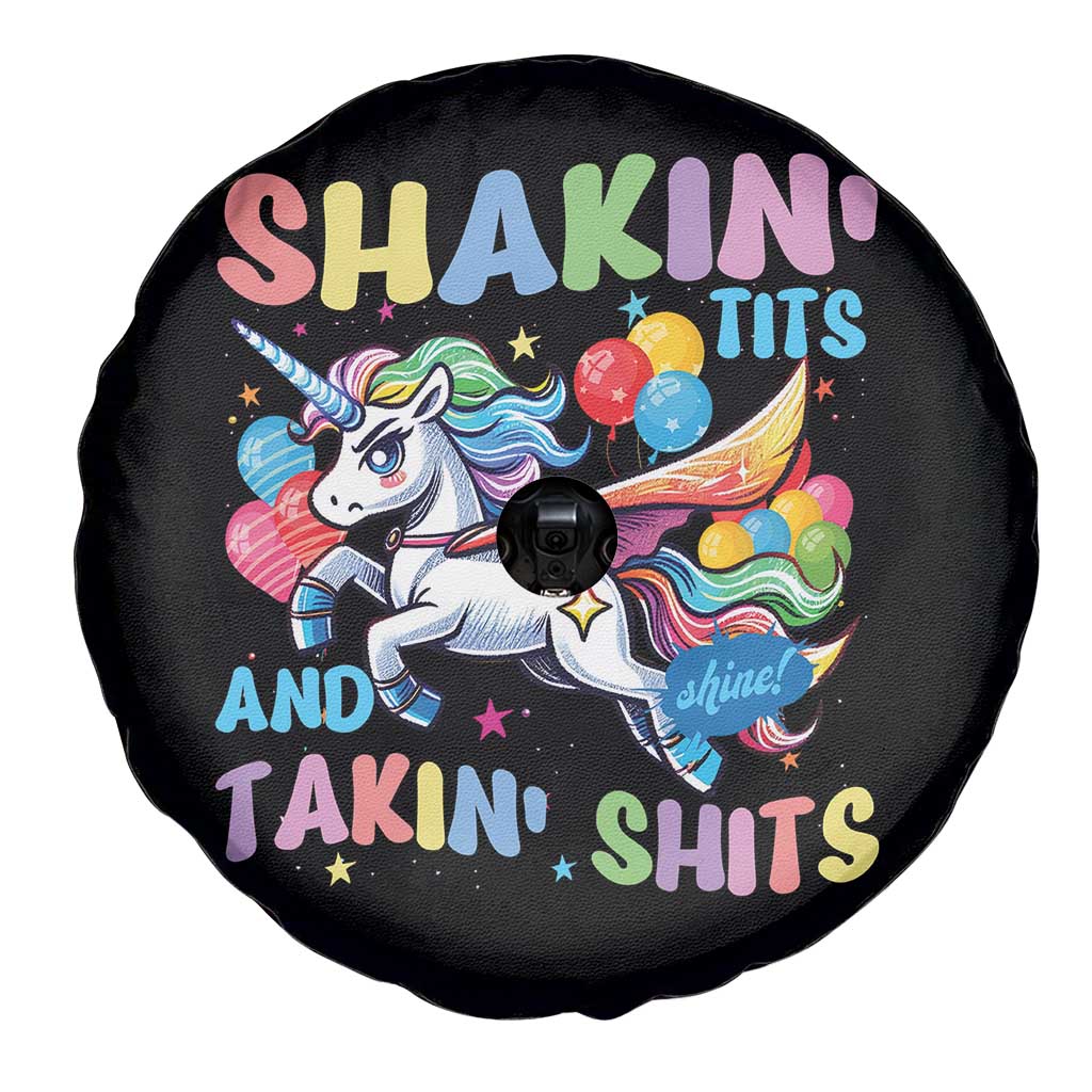 Shakin' Tits and Takin' Shits Spare Tire Cover Naughty Funny Unhinged Unicorn - Wonder Print Shop