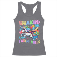 Shakin' Tits and Takin' Shits Racerback Tank Top Naughty Funny Unhinged Unicorn - Wonder Print Shop