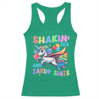 Shakin' Tits and Takin' Shits Racerback Tank Top Naughty Funny Unhinged Unicorn - Wonder Print Shop