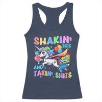 Shakin' Tits and Takin' Shits Racerback Tank Top Naughty Funny Unhinged Unicorn - Wonder Print Shop
