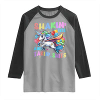 Shakin' Tits and Takin' Shits Raglan Shirt Naughty Funny Unhinged Unicorn - Wonder Print Shop