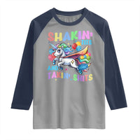 Shakin' Tits and Takin' Shits Raglan Shirt Naughty Funny Unhinged Unicorn - Wonder Print Shop