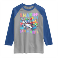 Shakin' Tits and Takin' Shits Raglan Shirt Naughty Funny Unhinged Unicorn - Wonder Print Shop