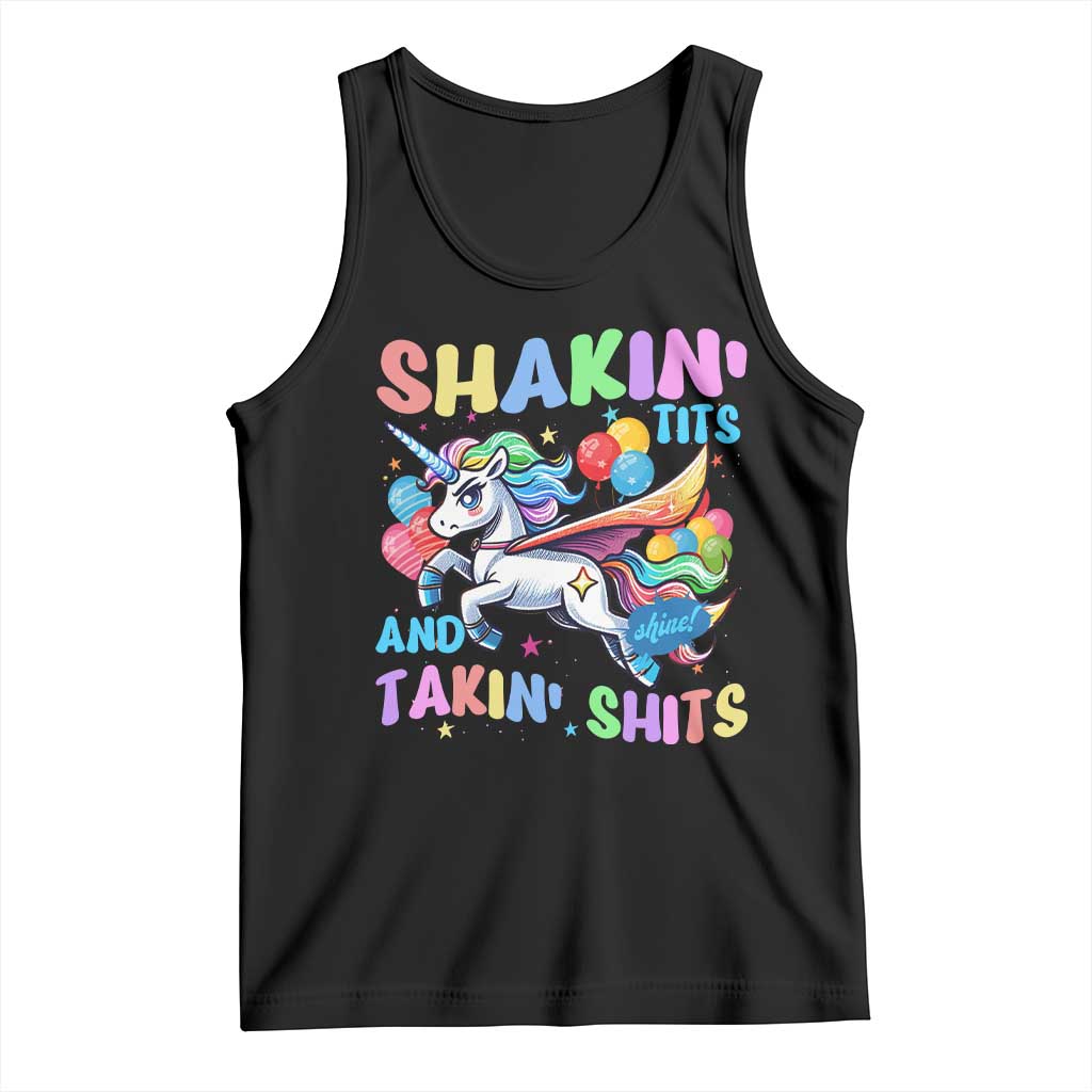 Shakin' Tits and Takin' Shits Tank Top Naughty Funny Unhinged Unicorn - Wonder Print Shop