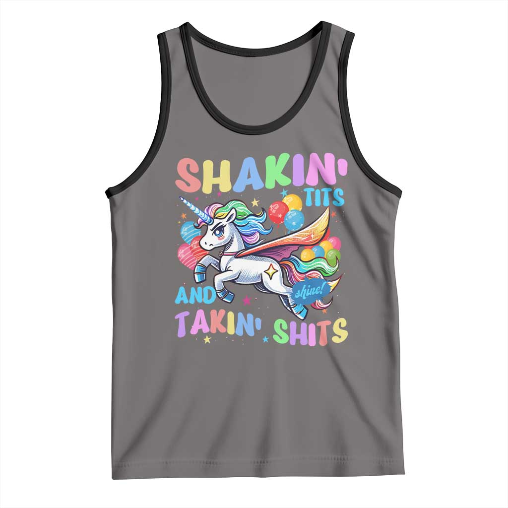 Shakin' Tits and Takin' Shits Tank Top Naughty Funny Unhinged Unicorn - Wonder Print Shop