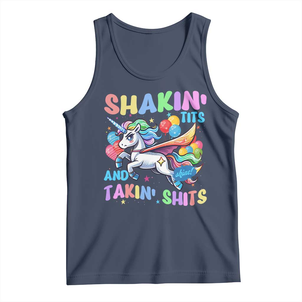 Shakin' Tits and Takin' Shits Tank Top Naughty Funny Unhinged Unicorn - Wonder Print Shop