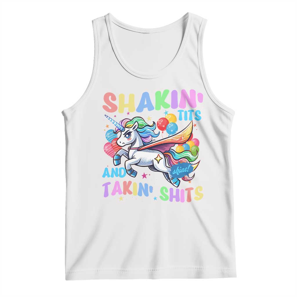 Shakin' Tits and Takin' Shits Tank Top Naughty Funny Unhinged Unicorn - Wonder Print Shop