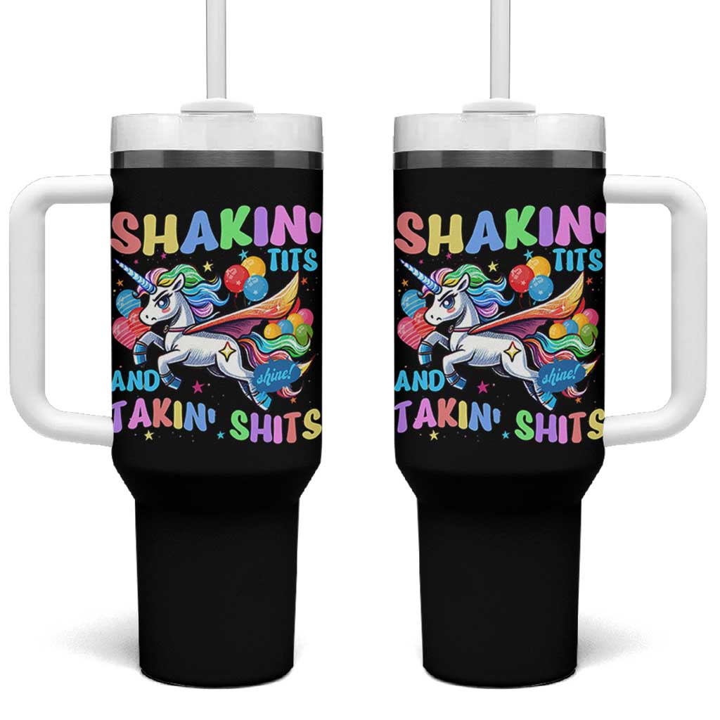 Shakin' Tits and Takin' Shits Tumbler With Handle Naughty Funny Unhinged Unicorn - Wonder Print Shop