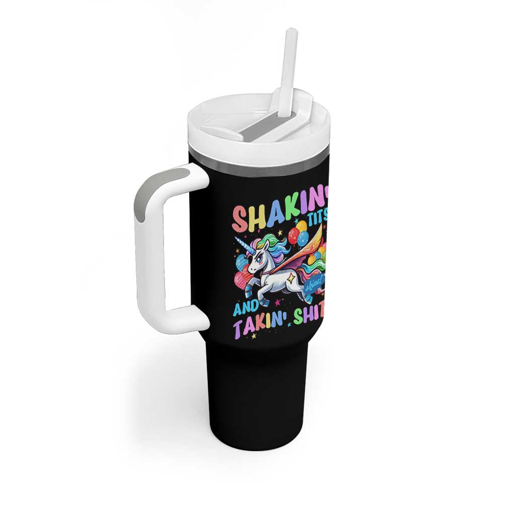 Shakin' Tits and Takin' Shits Tumbler With Handle Naughty Funny Unhinged Unicorn - Wonder Print Shop