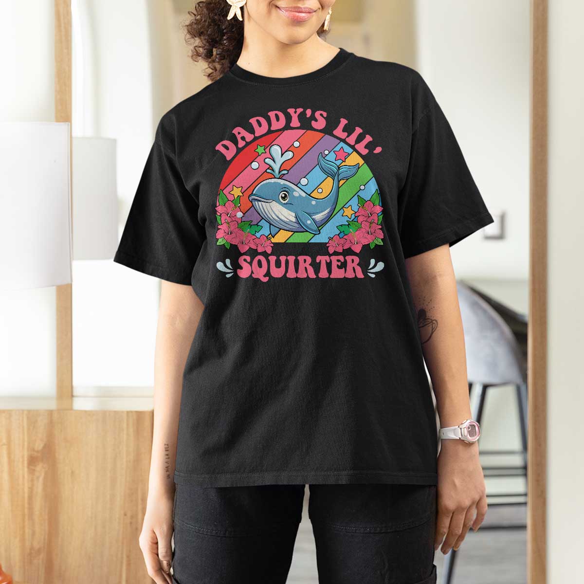 Funny Daddy's Lil Squirter Inappropriate Embarrassing T Shirt For Women - Wonder Print Shop
