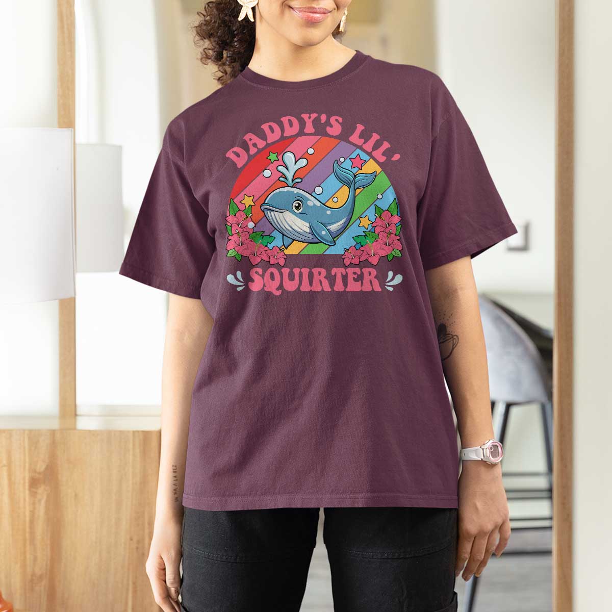 Funny Daddy's Lil Squirter Inappropriate Embarrassing T Shirt For Women - Wonder Print Shop