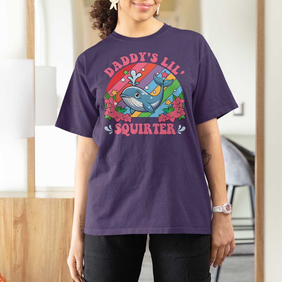 Funny Daddy's Lil Squirter Inappropriate Embarrassing T Shirt For Women - Wonder Print Shop