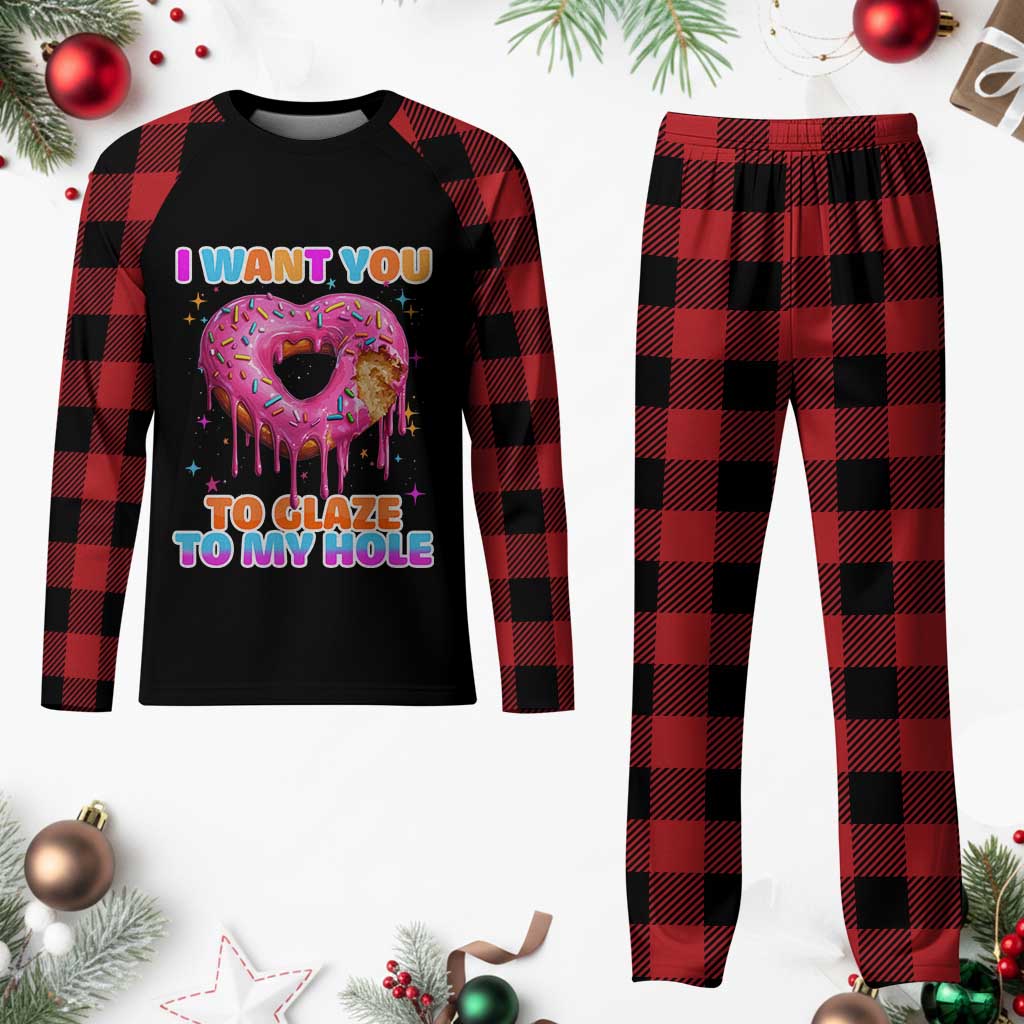 Funny Offensive Embarrassing Plaid Pajama Set I Want You to Glaze My Hole Adult Humor Donut - Wonder Print Shop