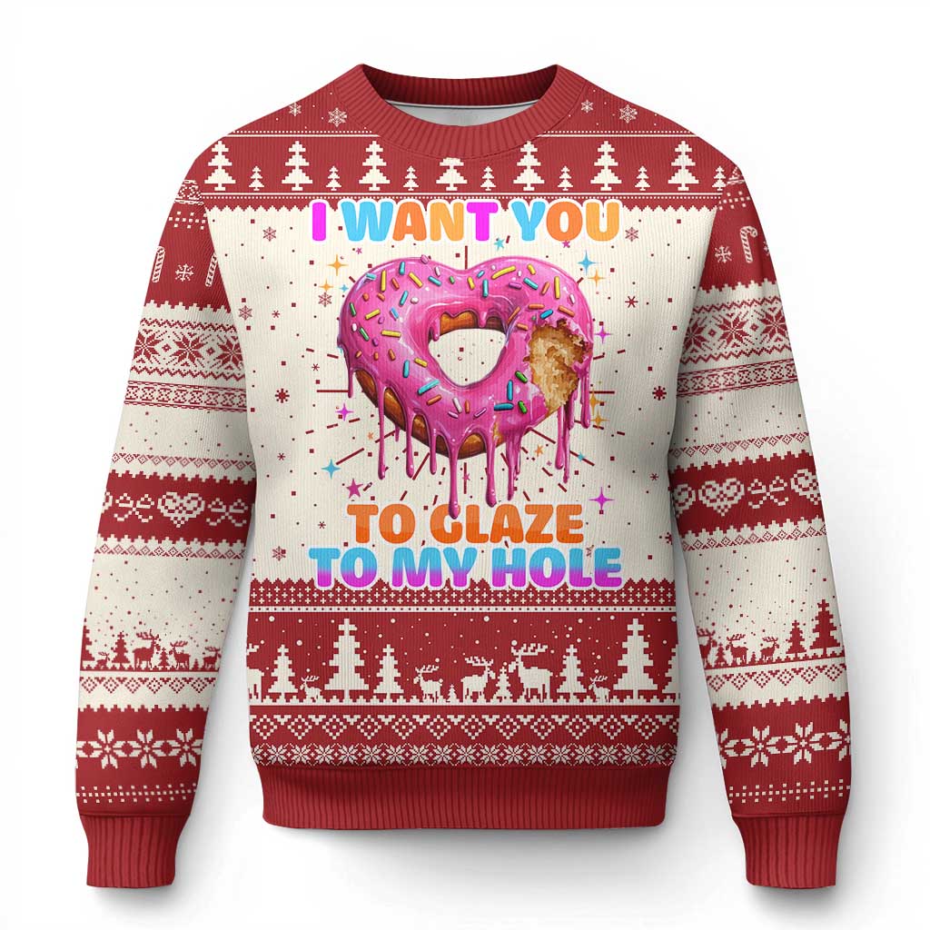 Funny Offensive Embarrassing Knitted Sweatshirt I Want You to Glaze My Hole Adult Humor Donut - Wonder Print Shop
