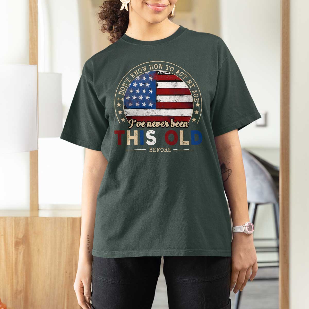 Dont Know How To Act My Age T Shirt For Women Vintage Funny Old Man Saying American Flag - Wonder Print Shop