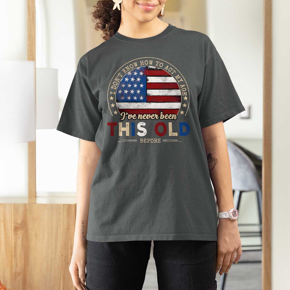 Dont Know How To Act My Age T Shirt For Women Vintage Funny Old Man Saying American Flag - Wonder Print Shop