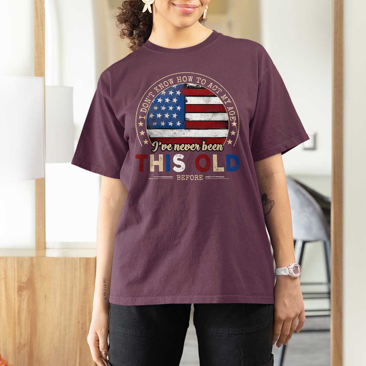 Dont Know How To Act My Age T Shirt For Women Vintage Funny Old Man Saying American Flag - Wonder Print Shop