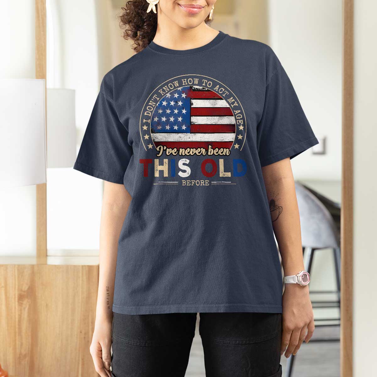 Dont Know How To Act My Age T Shirt For Women Vintage Funny Old Man Saying American Flag - Wonder Print Shop