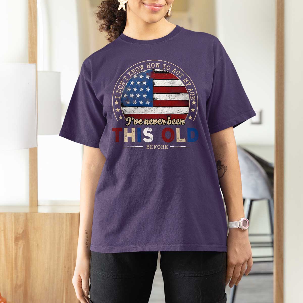 Dont Know How To Act My Age T Shirt For Women Vintage Funny Old Man Saying American Flag - Wonder Print Shop