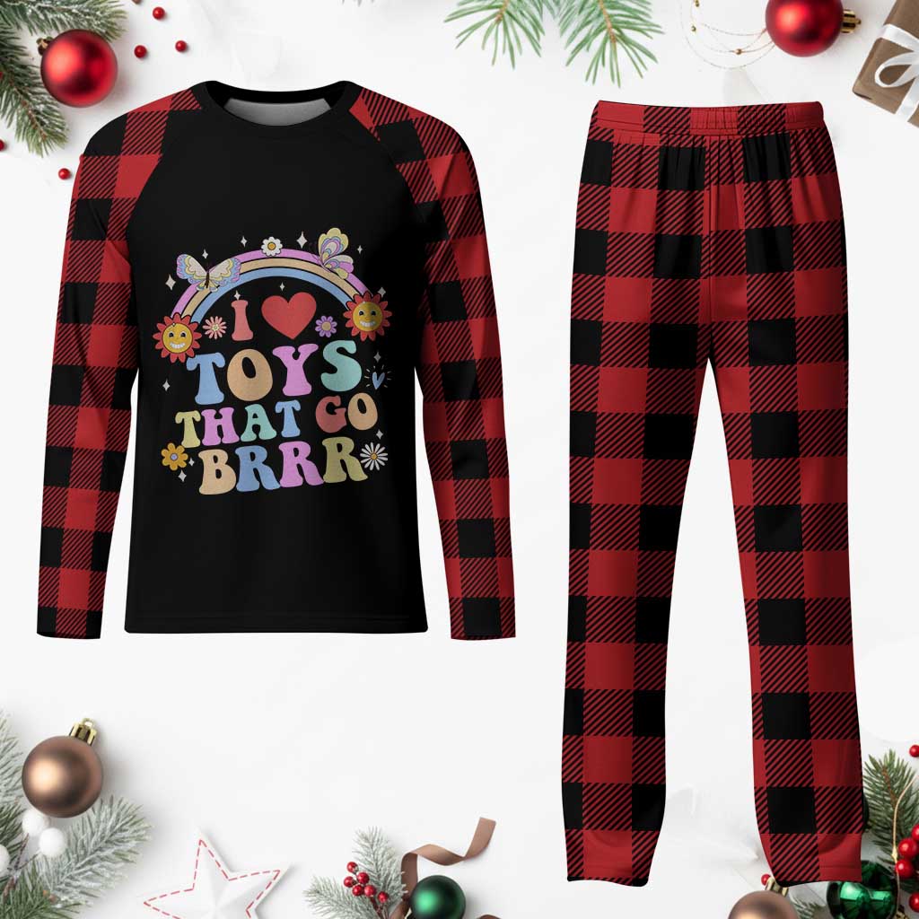 Funny Embarrassing Plaid Pajama Set I Love Toys That Go Brrr Adult Humor - Wonder Print Shop