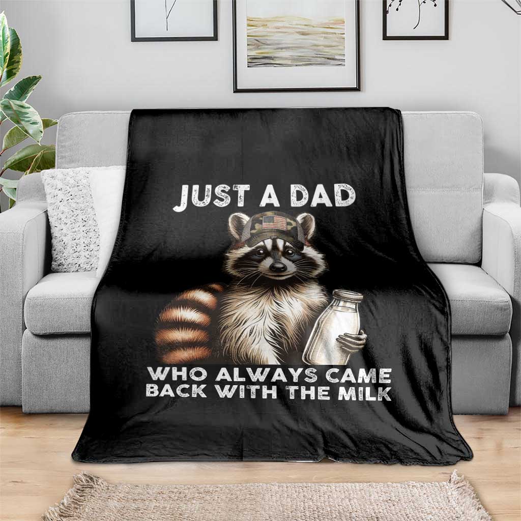Just A Dad Who Always Came Back With The Milk Throw Blanket Retro Raccoon Camo Fathers Day - Wonder Print Shop