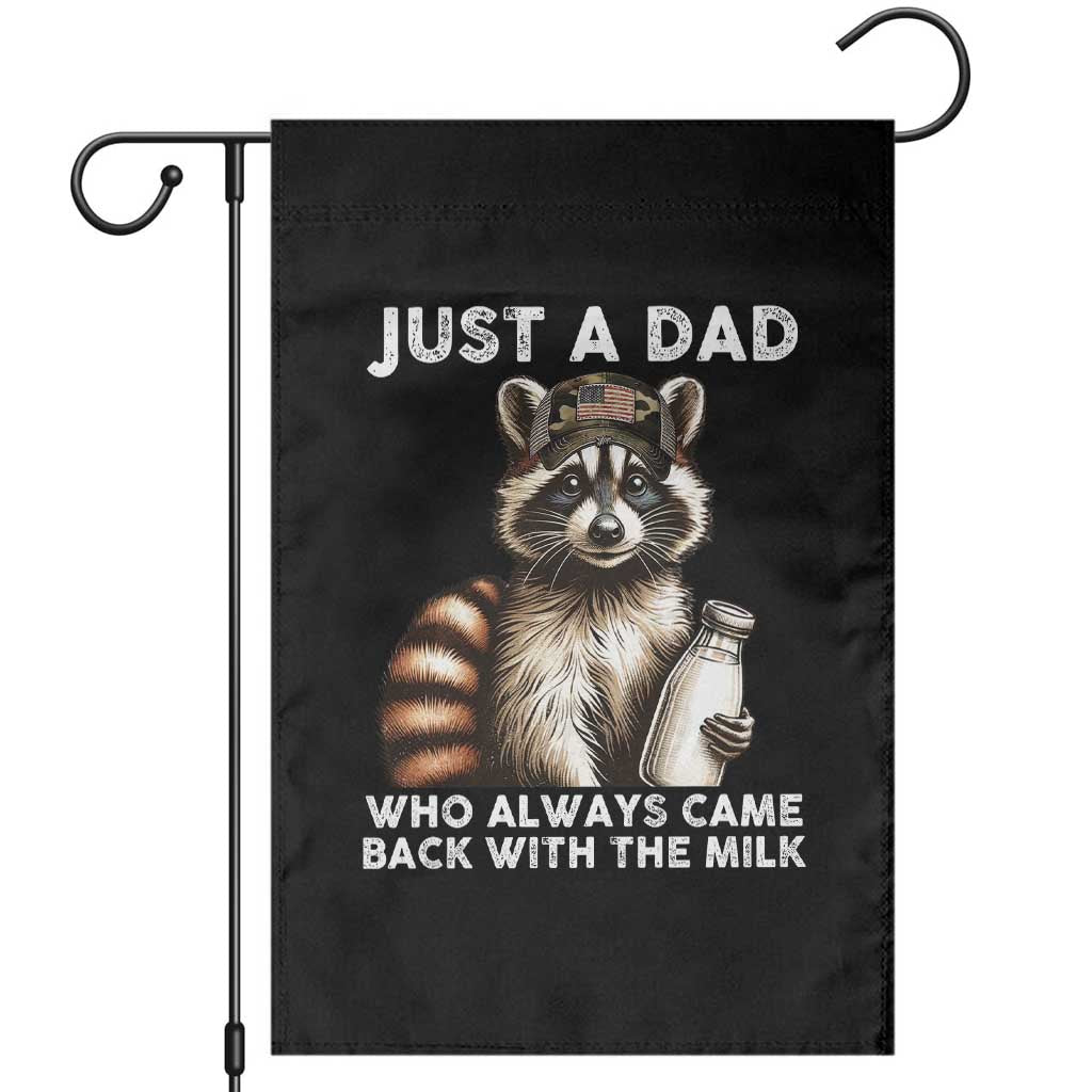 Just A Dad Who Always Came Back With The Milk Garden Flag Retro Raccoon Camo Fathers Day - Wonder Print Shop