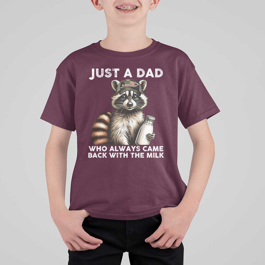 Just A Dad Who Always Came Back With The Milk T Shirt For Kid Retro Raccoon Camo Fathers Day - Wonder Print Shop