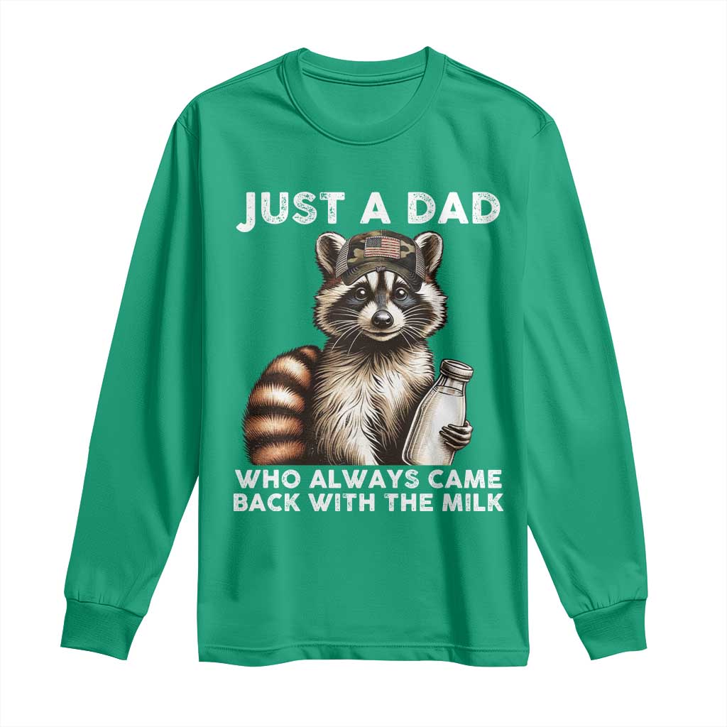 Just A Dad Who Always Came Back With The Milk Long Sleeve Shirt Retro Raccoon Camo Fathers Day - Wonder Print Shop
