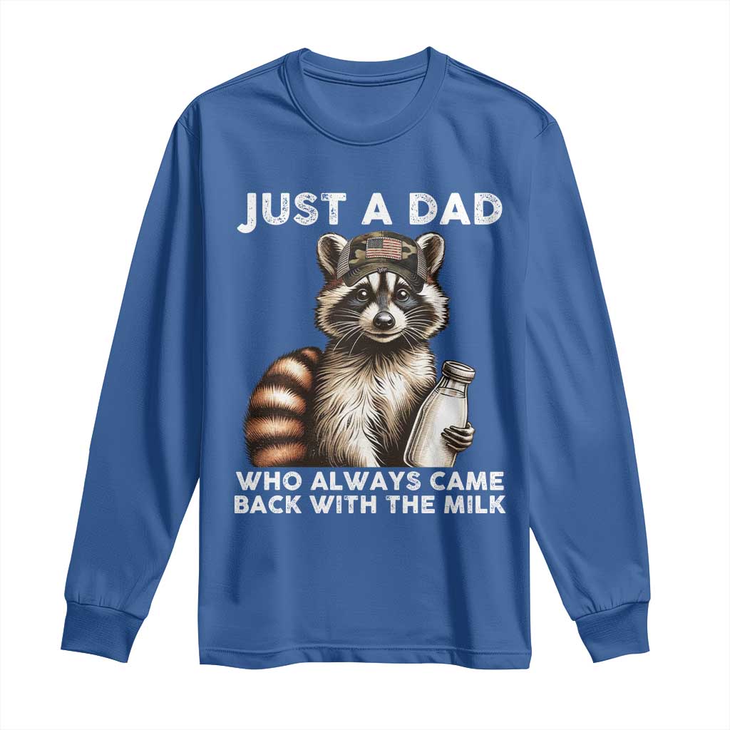 Just A Dad Who Always Came Back With The Milk Long Sleeve Shirt Retro Raccoon Camo Fathers Day - Wonder Print Shop