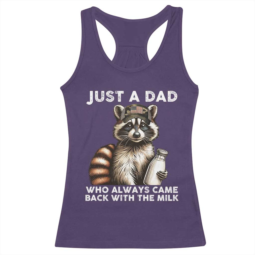 Just A Dad Who Always Came Back With The Milk Racerback Tank Top Retro Raccoon Camo Fathers Day - Wonder Print Shop