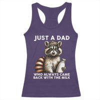 Just A Dad Who Always Came Back With The Milk Racerback Tank Top Retro Raccoon Camo Fathers Day - Wonder Print Shop