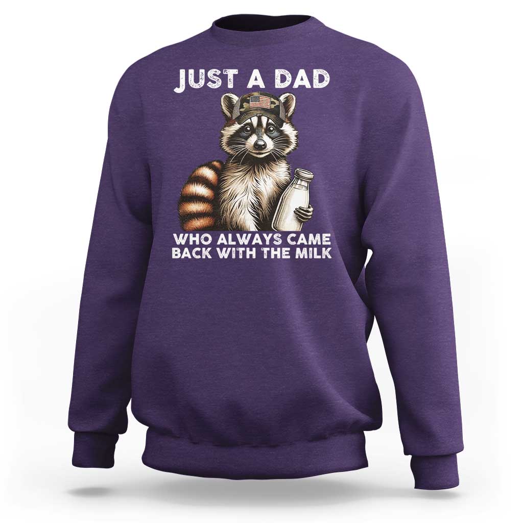 Just A Dad Who Always Came Back With The Milk Sweatshirt Retro Raccoon Camo Fathers Day - Wonder Print Shop