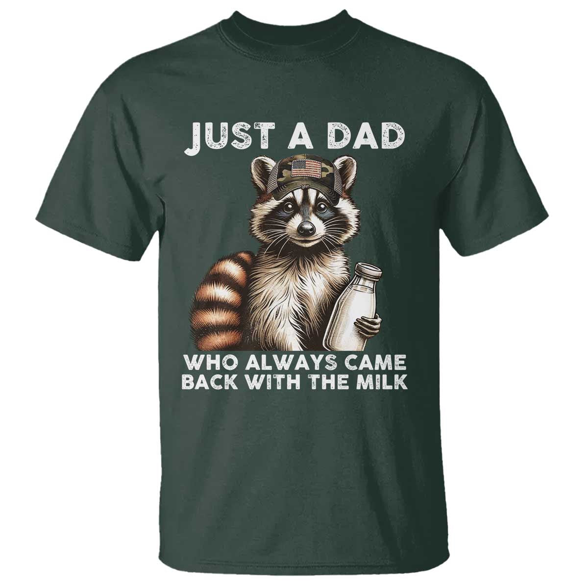 Just A Dad Who Always Came Back With The Milk T Shirt Retro Raccoon Camo Fathers Day - Wonder Print Shop