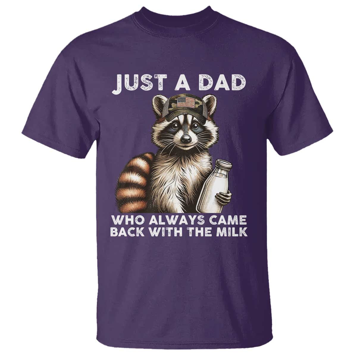 Just A Dad Who Always Came Back With The Milk T Shirt Retro Raccoon Camo Fathers Day - Wonder Print Shop