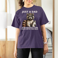 Just A Dad Who Always Came Back With The Milk T Shirt For Women Retro Raccoon Camo Fathers Day - Wonder Print Shop