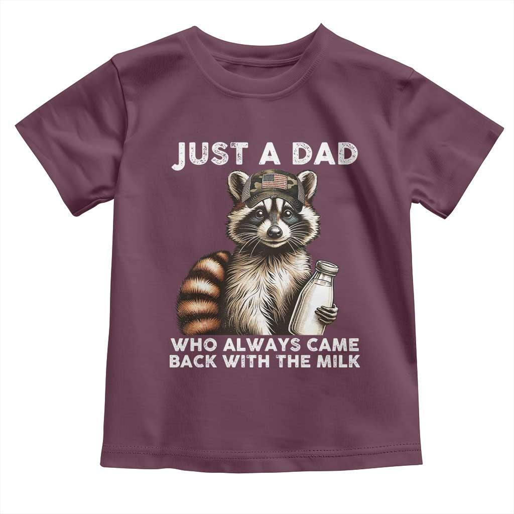 Just A Dad Who Always Came Back With The Milk Toddler T Shirt Retro Raccoon Camo Fathers Day - Wonder Print Shop